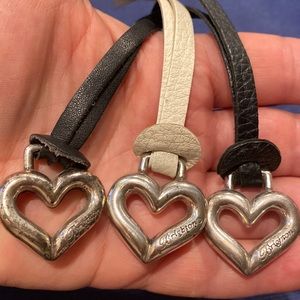 Brighton leather heart silver (3) FOB hang charm on bags black & white leather
